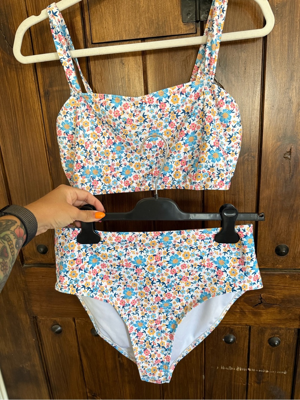 SHEIN White Multi Floral High-Waist Bikini Set